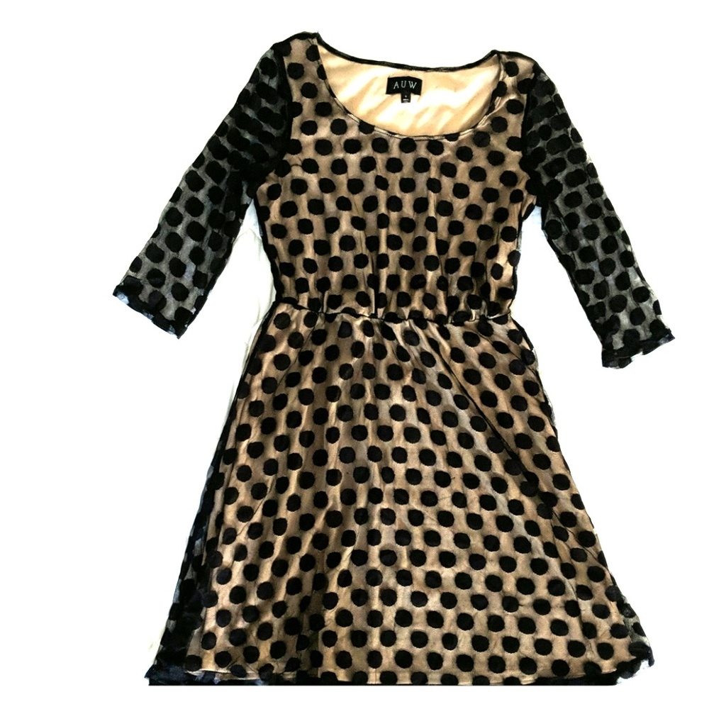 Black polkadot dress with nude slip